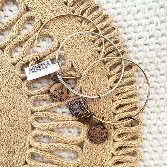 Alex & Ani Disney Land World Frozen Elsa Anna Set 3 Bangle Bracelets Silver Gold - Picture 6 of 8